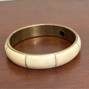 Chunky & Thick 1960’s Vtg Brass Inlay Bangle Bracelet Made in India 3” Across